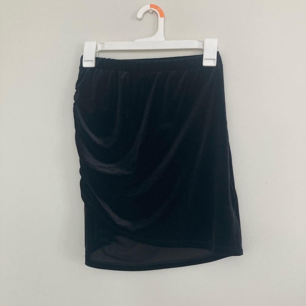 Black velvet mini skirt